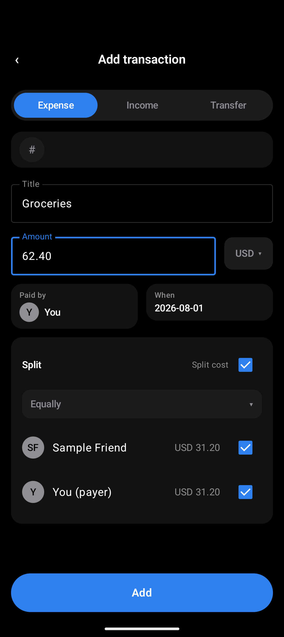 Add an expense screen